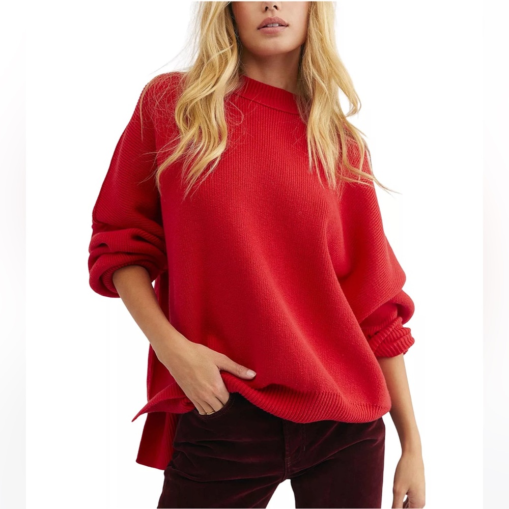NEW FREE PEOPLE easy street tunic sweater in Cherry size small